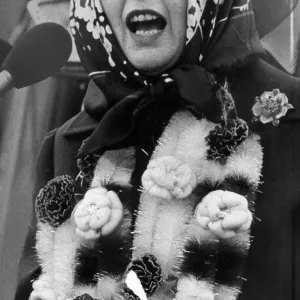 Margaret Thatcher covered in garlands giving speech during visit to the Midlands - June Margaret Thatcher covered in garlands giving speech during visit to the Midlands - June
