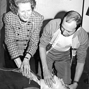 Margaret Thatcher demonstration of artificial resuscitation on a dummy - May 1987