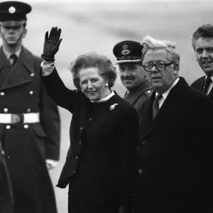 Margaret Thatcher with Geoffrey Howe greeting Mikhail and Raisa Gorbachev at RAF Brize Margaret Thatcher with Geoffrey Howe greeting Mikhail and Raisa Gorbachev at RAF Brize