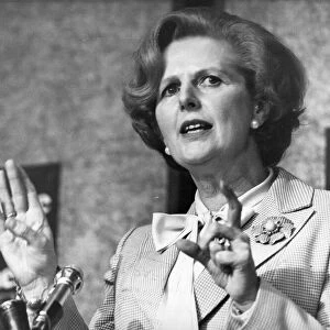 Margaret Thatcher gives a speech during a visit to Newcastle