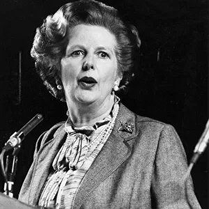 Margaret Thatcher giving speech to Instute of Directors meeting at Albert Hall - February