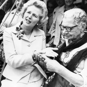 Margaret Thatcher having her fortune told by Molly Douglas during a visit to the North Margaret Thatcher having her fortune told by Molly Douglas during a visit to the North