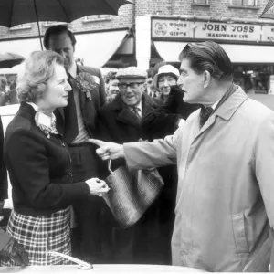 MARGARET THATCHER HAS HEATED CONVERSATION WITH LEONARD MALLET WHILST ON A WALKABOUT IN MARGARET THATCHER HAS HEATED CONVERSATION WITH LEONARD MALLET WHILST ON A WALKABOUT IN