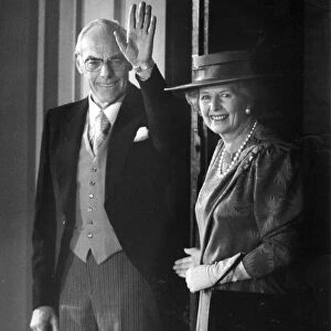 Margaret Thatcher and husband Denis leaving church - February 1987