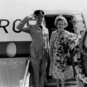 Margaret Thatcher and husband Denis leaving for foreign tour - February 1982