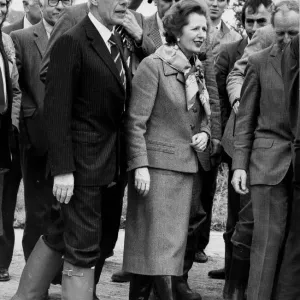Margaret Thatcher and husband Denis wearing wellington boots during visit to Padstow Margaret Thatcher and husband Denis wearing wellington boots during visit to Padstow