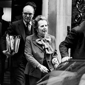 Margaret Thatcher with Ian Gow leaving 10 Downing Street for Parliament - January 1983