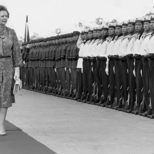 MARGARET THATCHER INSPECTS CHINESE HONOUR GUARD ON ARRIVAL IN BEIJING FOR SINO-BRITISH MARGARET THATCHER INSPECTS CHINESE HONOUR GUARD ON ARRIVAL IN BEIJING FOR SINO-BRITISH