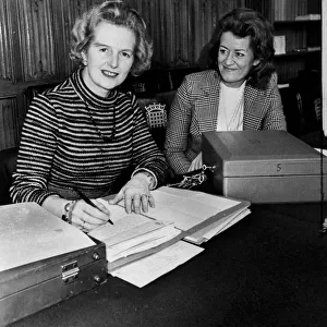Margaret Thatcher and Jean Rook in office at House of Commons after her election as
