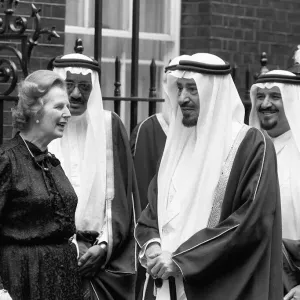 Margaret Thatcher June 1981 stands outside 10 Downing Street with King Khalid of Saudi