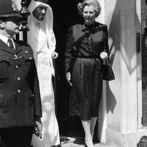 Margaret Thatcher June 1981 stands outside 10 Downing Street with King Khalid of Saudi