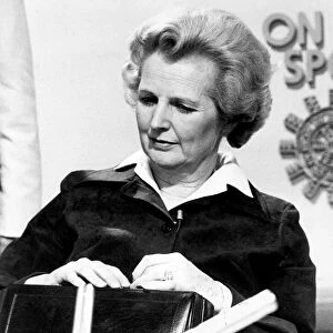 Margaret Thatcher looking pensive during TV interview - April 1977