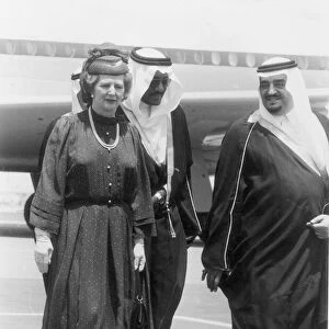 MARGARET THATCHER IS MET BY PRINCE FAHD AT RIYADH AIRPORT IN SAUDI ARABIA - APRIL 1981