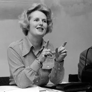 Margaret Thatcher MP at a press conference - August 1974