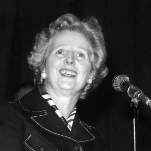 Margaret Thatcher MP talking at a meeting April 1977 Baroness