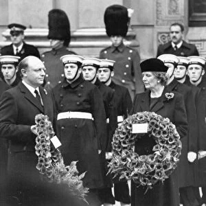 Margaret Thatcher and Neil Kinnock at Remembrance Day Ceremony at the Cenotaph - November