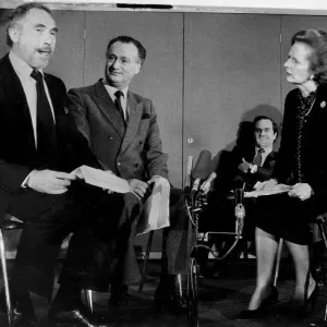 Margaret Thatcher with Nigel Hawthorn and Paul Eddington performing sketch at National Margaret Thatcher with Nigel Hawthorn and Paul Eddington performing sketch at National