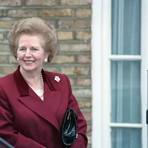 Margaret Thatcher pictured at her new home in Dulwich. 28th November 1990