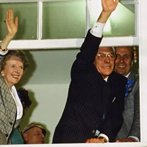 Margaret Thatcher PM and husband Denis Thatcher celebrate after winning 1987 General