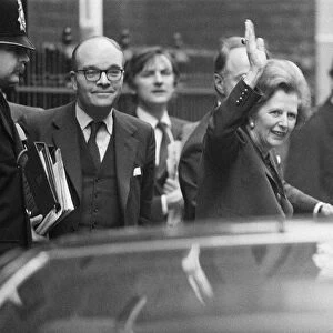 Margaret Thatcher PM pictured outside Downing Street, London, 30th November 1982