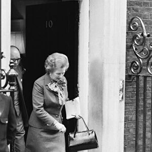 Margaret Thatcher PM pictured outside Downing Street, London, Wednesday 14th April 1982