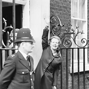 Margaret Thatcher PM pictured outside Downing Street, London, Sunday 18th April 1982