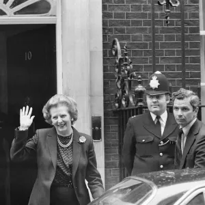 Margaret Thatcher PM pictured outside Downing Street, London, Wednesday 7th April 1982 Margaret Thatcher PM pictured outside Downing Street, London, Wednesday 7th April 1982
