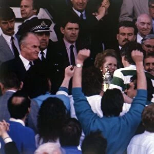 Margaret Thatcher presents Scottish Cup to Roy Aitken 1988