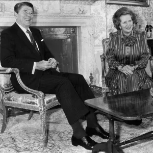Margaret Thatcher and Ronald Reagan beside fireplace in Downing Street - June 1984 Margaret Thatcher and Ronald Reagan beside fireplace in Downing Street - June 1984