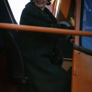 Margaret Thatcher sitting in a crane in drivers cabin while on an industrial visit Margaret Thatcher sitting in a crane in drivers cabin while on an industrial visit