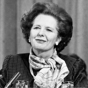 Margaret Thatcher Print - Smiling January 1985 Press Conference Photo Margaret Thatcher Print - Smiling January 1985 Press Conference Photo