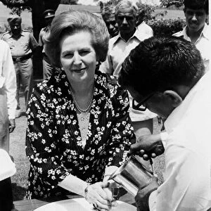 Margaret Thatcher washing her hands during her tour of India - 20th April 1981