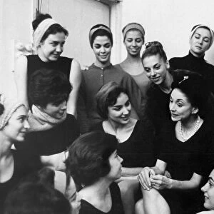 Margot Fonteyn talking with dancers from the Brazilian Ballet during their rehearsals at