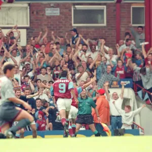Mark Draper (number 8 - goal scorer out of shot) makes it 2 - 0 to Aston Villa against Mark Draper (number 8 - goal scorer out of shot) makes it 2 - 0 to Aston Villa against