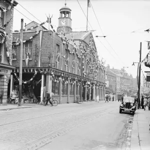 Market in Uxbridge High Street decorated for King George V Silver Jubilee, Uxbridge 1935 Market in Uxbridge High Street decorated for King George V Silver Jubilee, Uxbridge 1935
