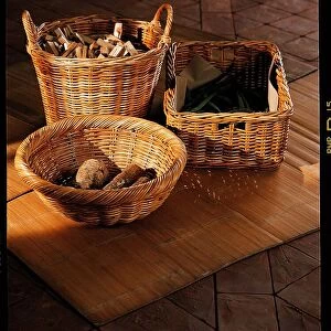 Marks and Spencer Wicker Baskets holding bread vegetables circa 1995