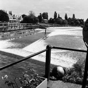 Marlow Weir, within Wycombe district in south Buckinghamshire. 1st June 1954