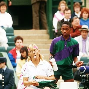 Martina Navratilova has a rest during her match at Wimbledon 1992