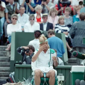 Martina Navratilova seated during a break at the Wimbledon final against Steffi Graf Martina Navratilova seated during a break at the Wimbledon final against Steffi Graf