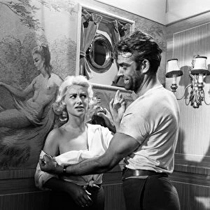 Martine Carol and Sean Connery on the set of "Action of the Tiger"