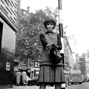 Mary Quant, clothes designer, standing near to her fashion shop Bazaar