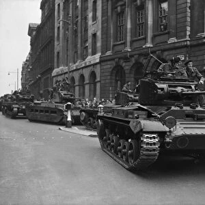 Matilda and Valentine tanks parade through central Birmingham as part of War Production