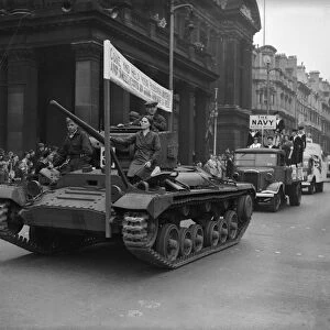 Matilda and Valentine tanks parade through central Birmingham as part of War Production