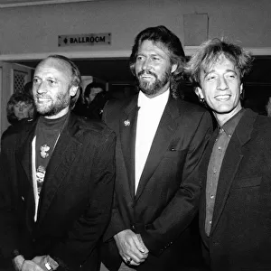Maurice, Barry and Robin Gibb of the Bee Gees pop group at London