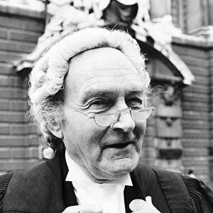 Maurice Denham as character Rumpole of the Bailey outside the Old Bailey to publicise a