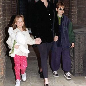 Melanie Griffith Actress leaving her flat in mayfair with children Dakota and Alexander