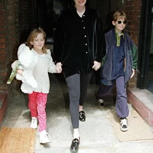 Melanie Griffith Actress leaving her flat in mayfair with children Dakota and Alexander