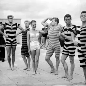 Member of the cast of the Leon Marco water show. Wearing period swimming costume Member of the cast of the Leon Marco water show. Wearing period swimming costume