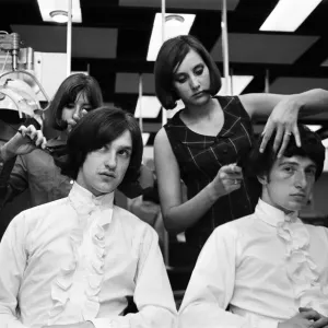 Members of the British pop group The Kinks having their hair styled at a salon Members of the British pop group The Kinks having their hair styled at a salon