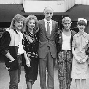Members of Bucks Fizz with nurse Angela Little and surgeon Tony Strong at Newcastle